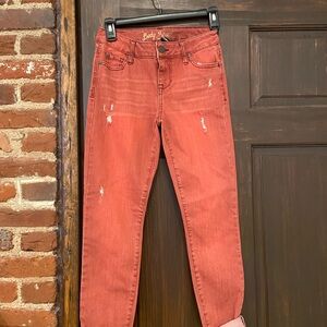 Trendy Red Distressed Jeans